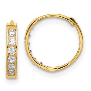 13mm Children's Hinged Post Cubic Zirconia Hoop Earrings in 14k Gold